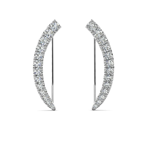 Cate & Chloe Camila 18k White Gold Plated Ear Climber Earrings with Simulated Diamonds for Women