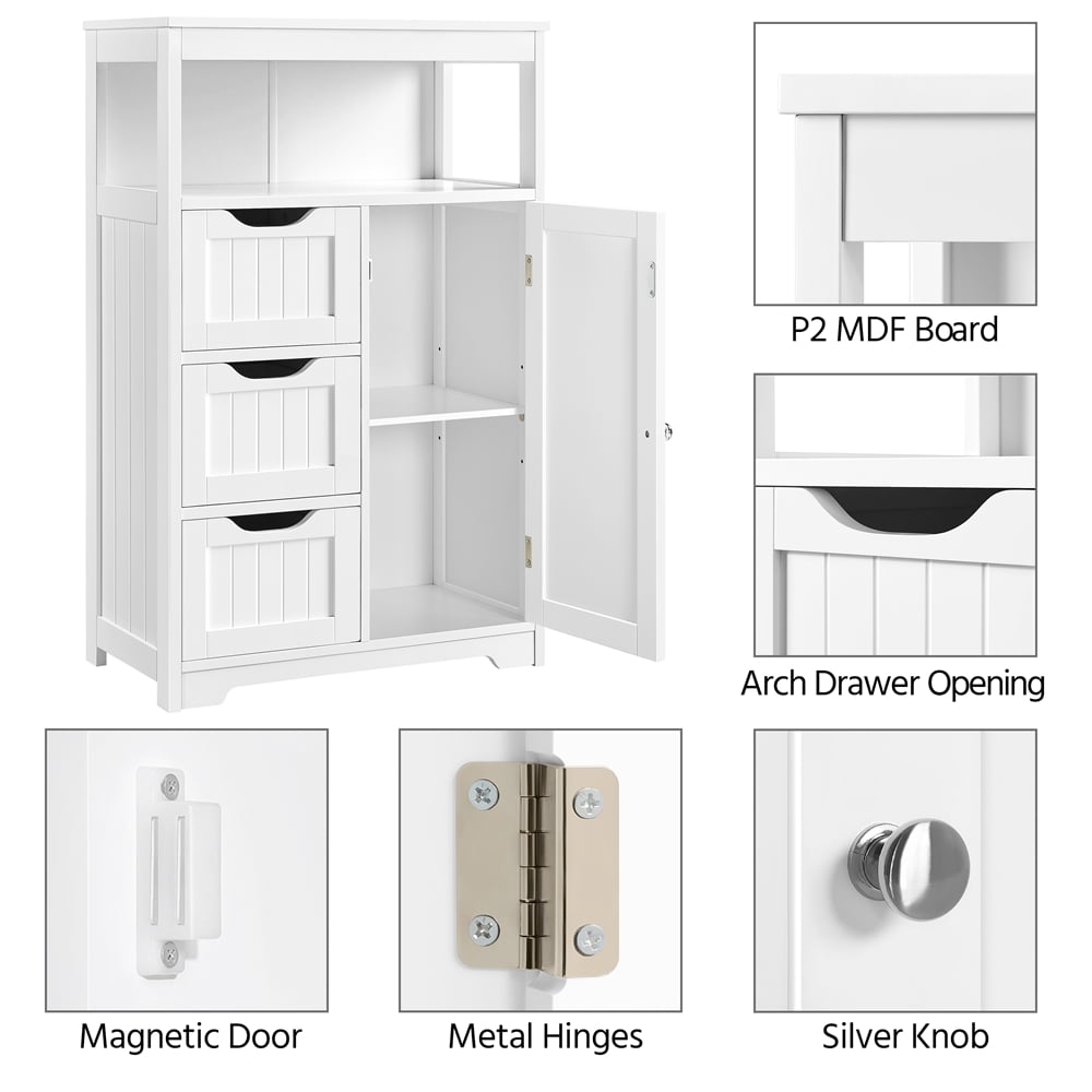 Alden Design Wooden Bathroom Storage Cabinet with Open Shelving, White