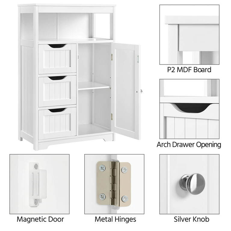 Alden Design Wooden Bathroom Storage Cabinet with 4 Drawers & Cupboard, Gray