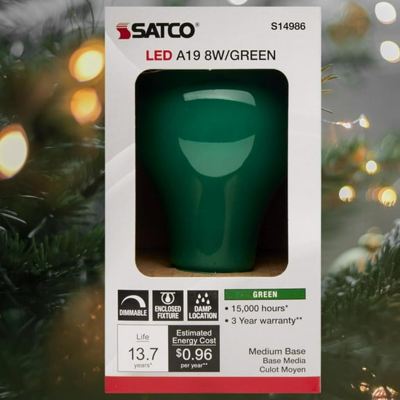 Satco S14986 A19 LED Light Bulbs Ceramic Green E26 Medium Base 8W 120V Dimmable (6 Pack)