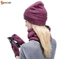 thumbnail image 3 of Spencer Winter 3PCS Beanie Hat Gloves Scarf for Men and Women, Knit Fleece Lined Warm Touchscreen Gloves Beanie Infitiny Scarf Set (Rose Red), 3 of 10