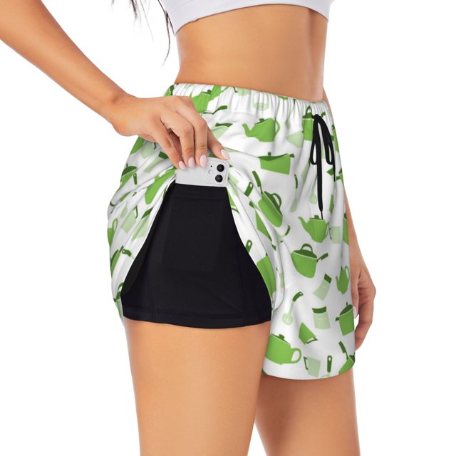 Balery Kitchen Utensiles Cooking Pots Pantalones cortos deportivos para mujer con forro y dos bolsillos, elásticos, para entrenamiento, gimnasio, yoga-Small