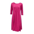 thumbnail image 4 of Women’s Elegant Knit Midi Dress with Crew Neck and 3/4 Sleeves, Soft Solid Stretch Fabric for Casual Wear, Loose Fit Comfortable Outfit for Spring, Summer, and Holiday Events, 4 of 4