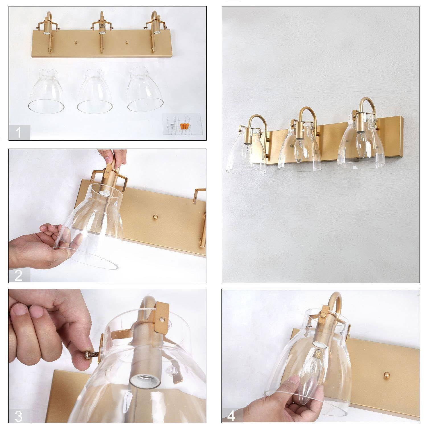 LNC 3-Light Modern Gold Bathroom Vanity Lights with Glass Shades for Bathroom, Powder Room