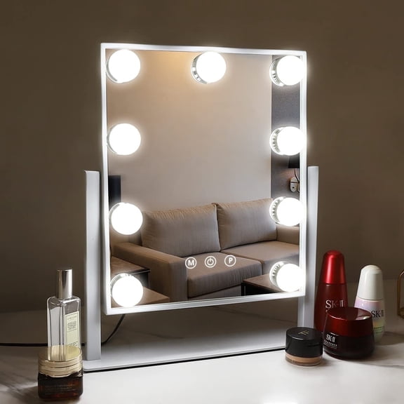 Fenchilin 12''x14'' Vanity Makeup Mirror with Lights 360° Swivel Tabletop Metal White