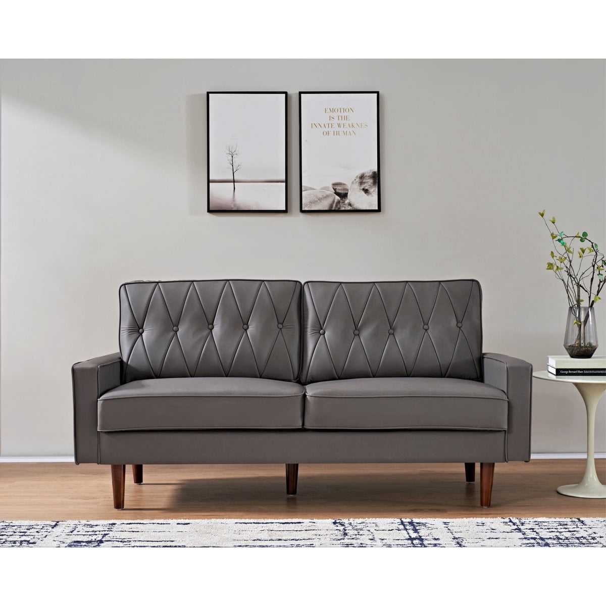 US Pride Furniture Modern Style Faux Leather Sofa with Elegant Round Tapered Legs