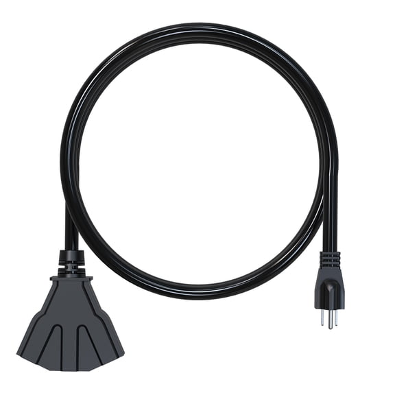 3 Ft Extension Cord, American Industrial Power Cord with 3 Outlets, Heavy-Duty 3-Prong Plug, 1875W/15A, Black