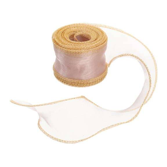 Uxcell Sheer Organza Ribbon, Gifts Wrap Ribbons with Golden Border for Wedding Party Korean Pink