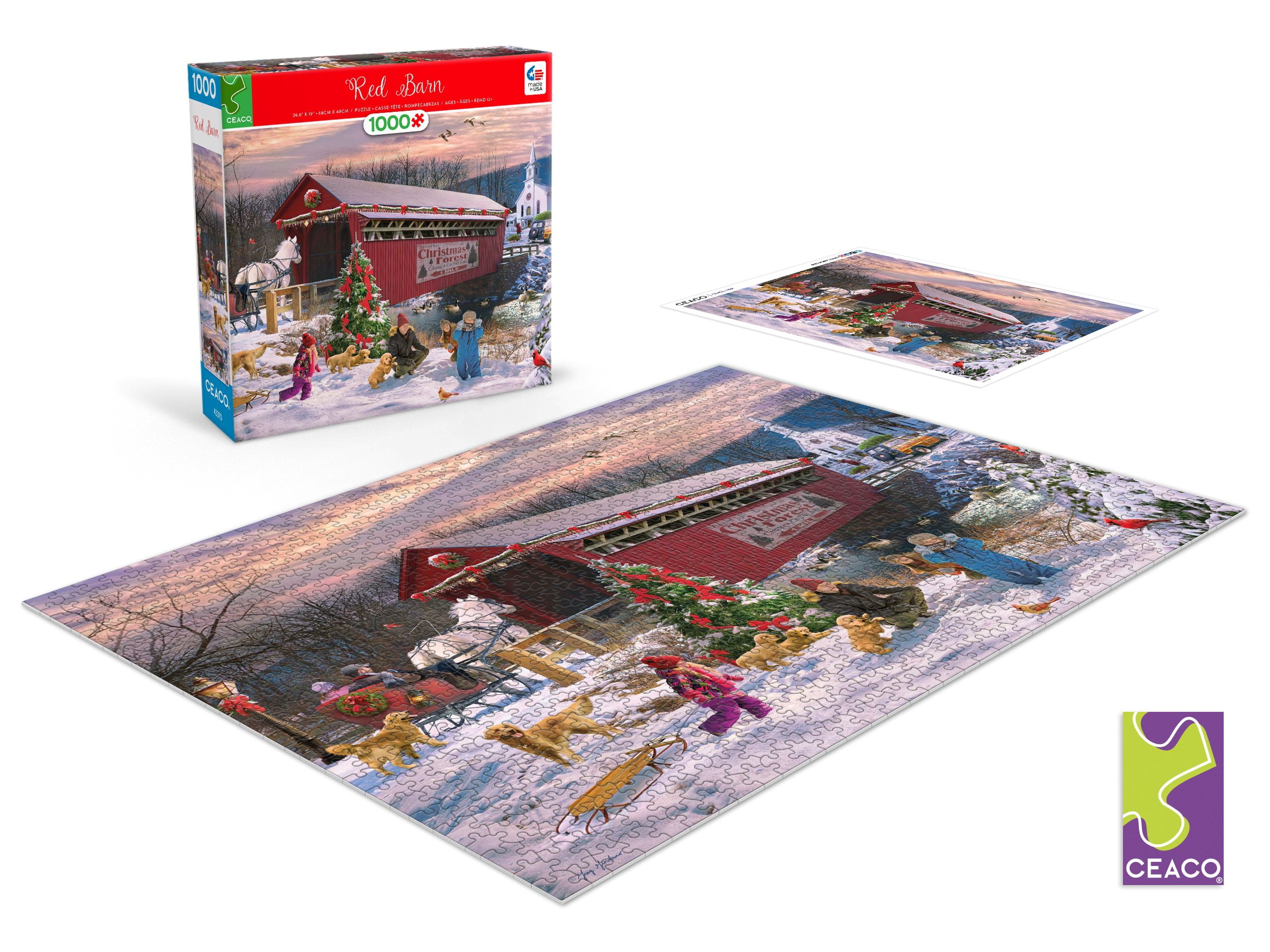 Ceaco 1000-Piece Classic Christmas Red Barn Interlocking Jigsaw Puzzle