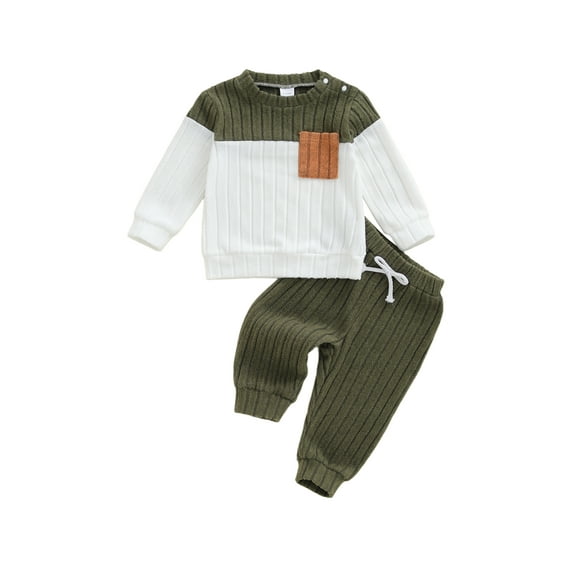 Conjunto de ropa para bebé niño pequeño: jersey de manga larga de felpa a la moda con pantalones de color liso, 2 piezas, atuendo de invierno.