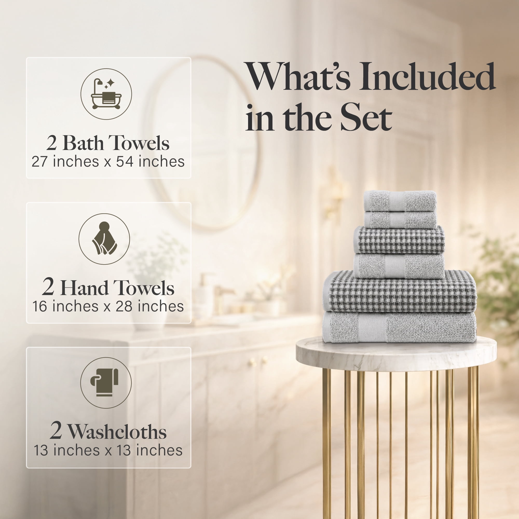 Modern Threads Cobblestone 6-Piece Cotton Adult Bath Towel Set, Silver