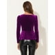 thumbnail image 4 of Blusa de terciopelo para mujer, elegante, con escote corazón, manga larga, top peplum Púrpura XL, 4 of 5