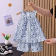 thumbnail image 4 of KPOPLK 1T 2T 3T 4T 5T Infant​ Toddler Baby Girl Floral Outfit Sleeveless Waffle Cami Tank Ruffle Tops Wide Pants Summer Clothes(18-24 Months,Blue), 4 of 6