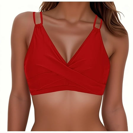 BSDJILFG Black Bikini Top for Women Ruched Twist Front Push Up Swim Top V-Neck Seamless Soft Padded Bikini Bra Clearance