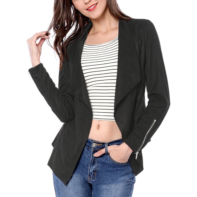 INSPIRE CHIC Veste en Faux Suède pour Femme à Manches Longues, devant Drapé, Vestes de Moto