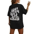 thumbnail image 2 of Womens Graphic T-shirts Short Sleeve Crewneck Back Letter Print Tee Cool Loose Summer Tops Black L, 2 of 7