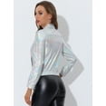 thumbnail image 4 of INSPIRE CHIC Women's Track Jacket Holographic Shiny Long Sleeve Metallic Jacket Zip Front Large Light Silver, 4 of 5