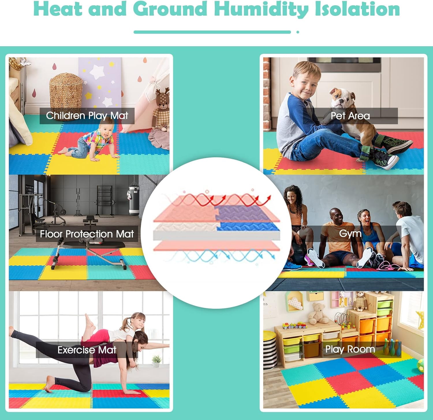 Favory 12 Tiles Exercise Flooring Mats with Border, Non-Slip EVA Foam Protective Mats, Elastic Puzzle Play Mats, 1/2" Interlocking Floor Mats for Home Gym, Fitness Room, Workshop Equipment