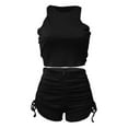 thumbnail image 4 of Baqcunre Women Stretchy Ribbed Tank Crop Top Drawstring Ruched Shorts Set,Size S,Two Piece Sets for Women,Outfits for Women,Vacation Outfits for Women,Shorts for Women,Women Clothing,Black, 4 of 8