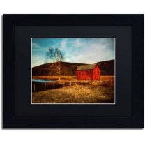 Trademark Fine Art "Red Barn at Twilight" Canvas Art by Lois Bryan, Black Mat, Black Frame