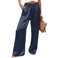thumbnail image 4 of Women's Silk Satin Pajama Pants Longs Silky Sleep Pants Loungewear Trousers Elastic Waist Lounge Pj Bottoms Navy XL(XL), 4 of 7