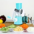 thumbnail image 1 of YOPTOP Rotary Cheese Grater Shredder  Round Mandolin Slicer with Handle and 3 Drum Blades   Manual Vegetable Slicer Nuts Grinder with Cleaning Brush and Peeler,Blue, 1 of 9
