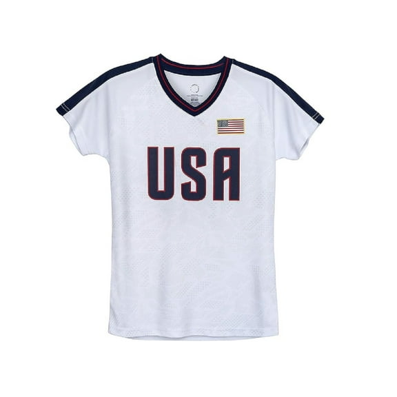 U.S. Soccer Official USWNT Player Poly Shirt Girls’ Youth USA Soccer Tee Top - White, Morgan, YS