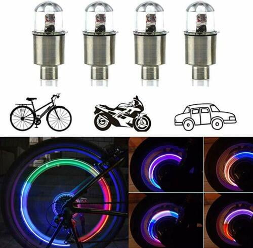Bike or Motorcycle Tire Valve Stem Light 5 Led Bulbs in 3 Colors with 7 Modes Safety Flashing Lights for Bicycle & Motorcycle Bike Tire Lights Waterproof Spoke Lights 4 Pcs LED Bike Wheel Lights 