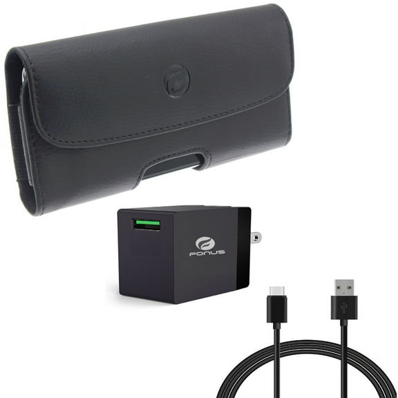 Quick Home Charger & Case Belt Clip for iPhone 15 Pro Max - 18W 6ft USB Cable Power Cord and Leather Holster Cover Loops X9O for iPhone 15 Pro Max (6.7")