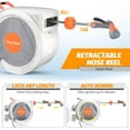 thumbnail image 4 of Retractable Garden Hose Reel, 1/2 In x 130 Ft With 9 Function Sprayer Nozzle, Any Length Lock, Automatic Rewind and Slow Return System, Wall Mounted and 180 Deg Swivel Bracket, 4 of 9
