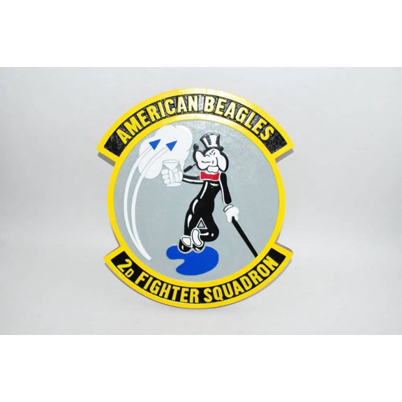 2d Fighter Squadron American Beagle Plaque,14, Mahogany