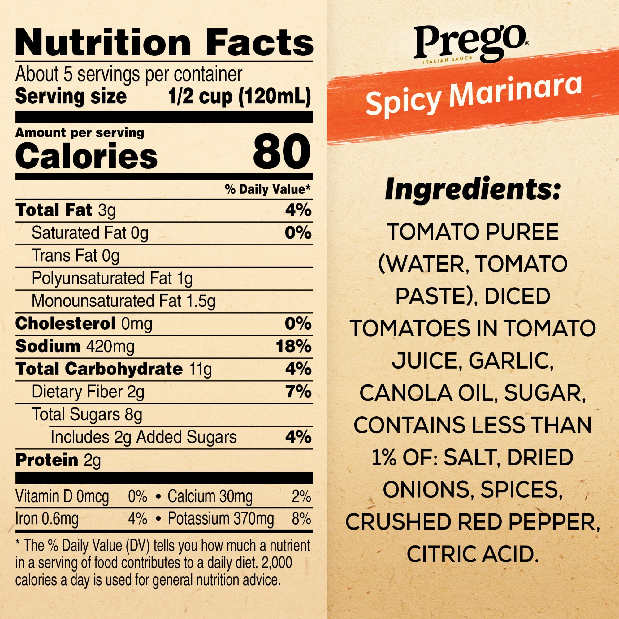 (6 pack) Prego Spicy Marinara Pasta Sauce, 24 oz Jar