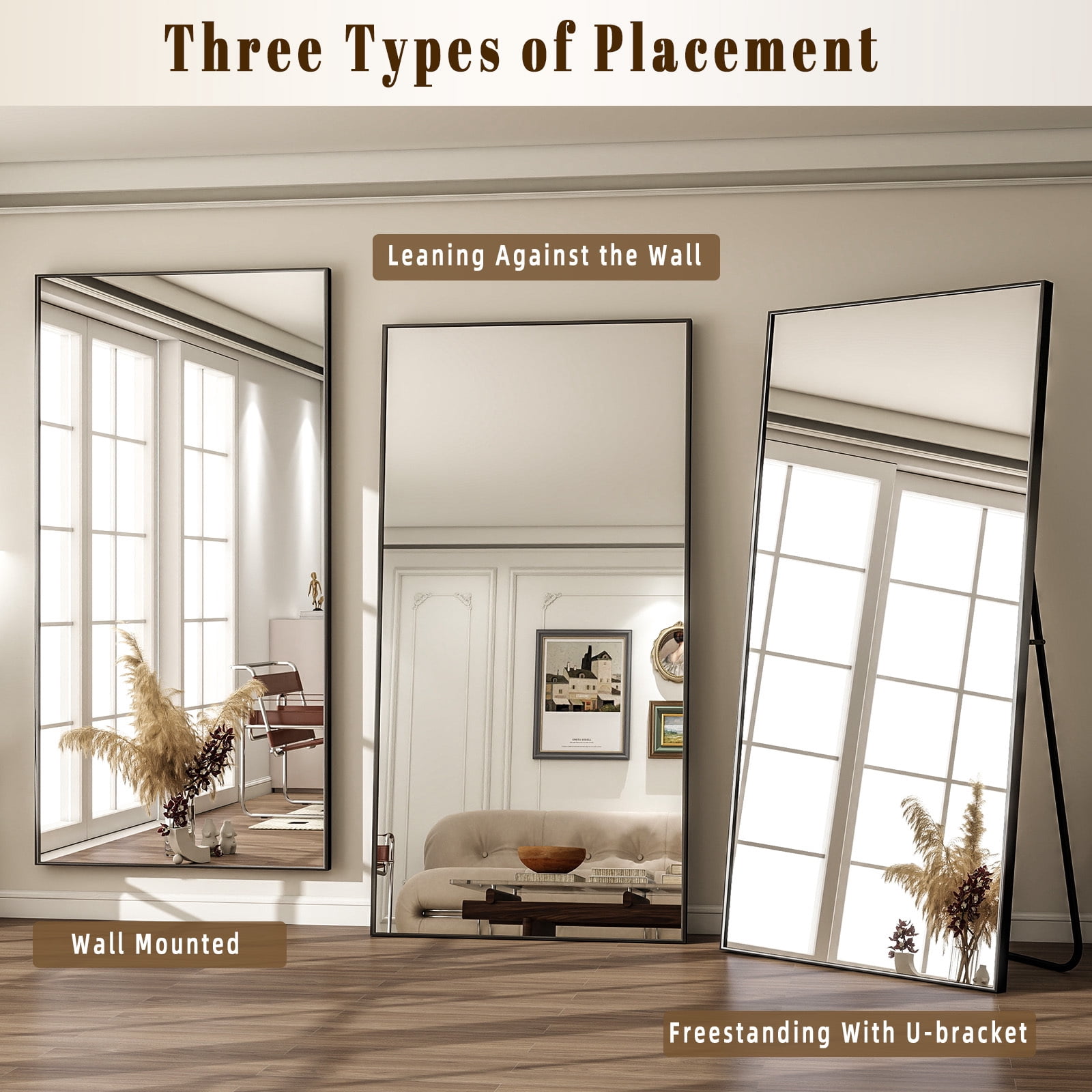 Lumora 76"x 34.5" Full Length Mirror Large Rectangle Floor Mirror Wall-Mounted Leaning Mirror, Black