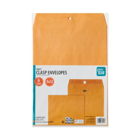 Pen+Gear Kraft Clasp Envelopes, 9 in x 12 in, 6 Count