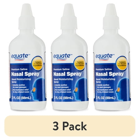 (3 pack) Equate Nasal Spray Premium Saline Liquid Mist for nasal Congestion - 3 fl oz, Compare to Ocean® Ingredients