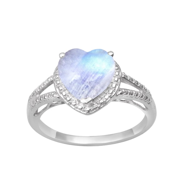 Moonstone 925 Sterling Silver 8MM Heart Shape Women Promise Ring