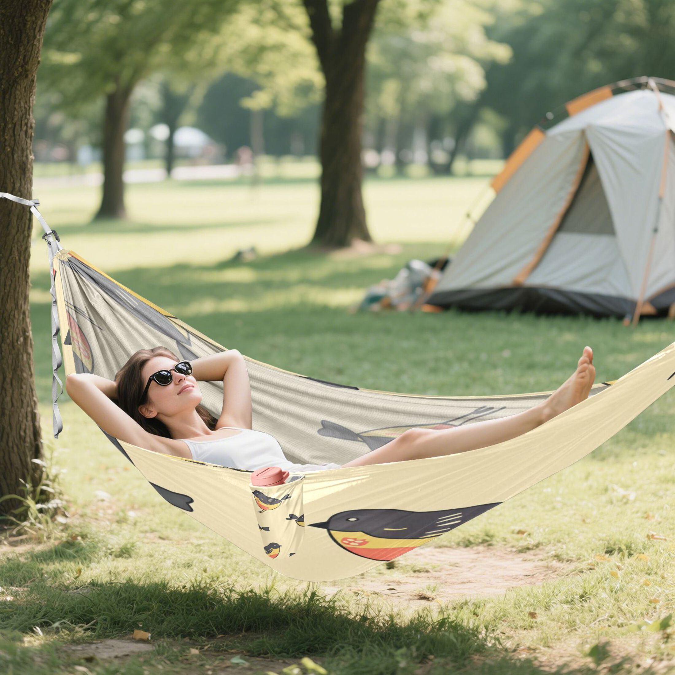 Hammock Camping Hammock Nylon Portable Hammock Travel Camping Hammock Black-yellow Bird