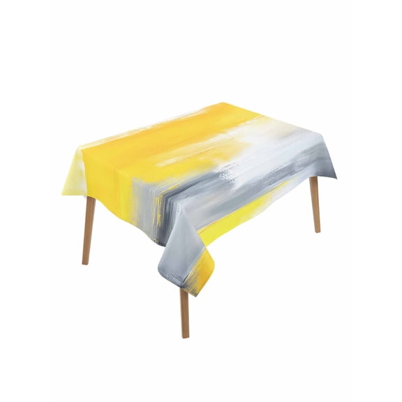 Yellow Gray Table Cloth, Contemporary Oil Painted Abstract Modern Waterproof Tablecloth for Rectangle Tables, Reusable Washable Fabric Table Cover for Restaurant Kitchen Dining Tables 52"x70"