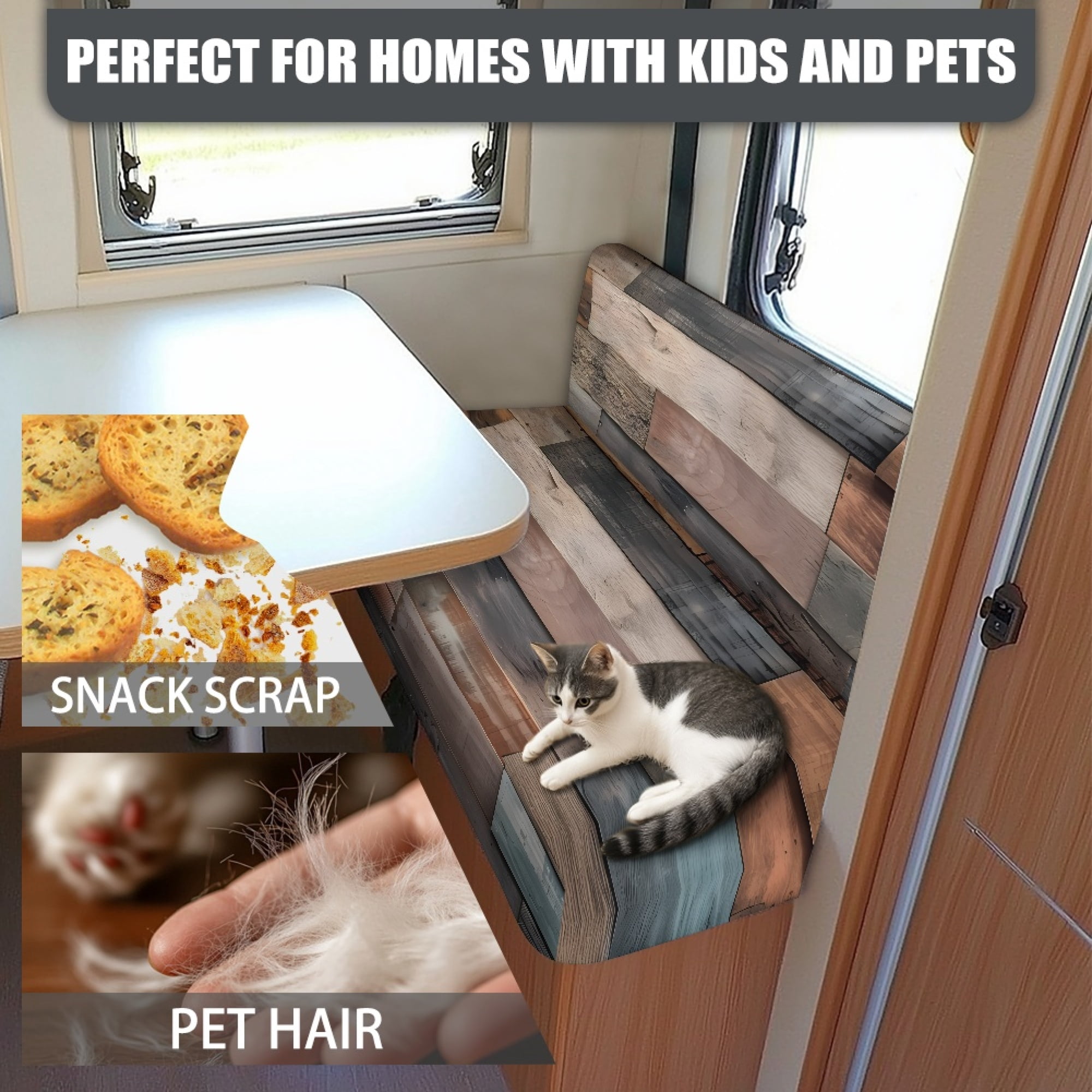 FOR U DESIGNS Wood Pattern 2 Pcs RV Dinette Cushion Covers Anti-Slip Camper Cushion Slipcover Stretch 2 Seat Sofa Chair Cover 1 Backrest Covers and 1 Bench Covers