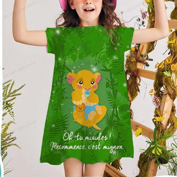 Vestido de verano para niñas, novedad de 2022, estilo europeo y americano, camiseta holgada sencilla y holgada con estampado de punto de Disney, vestidos para niños, ropa para niños 7T Gao Jinjia LED