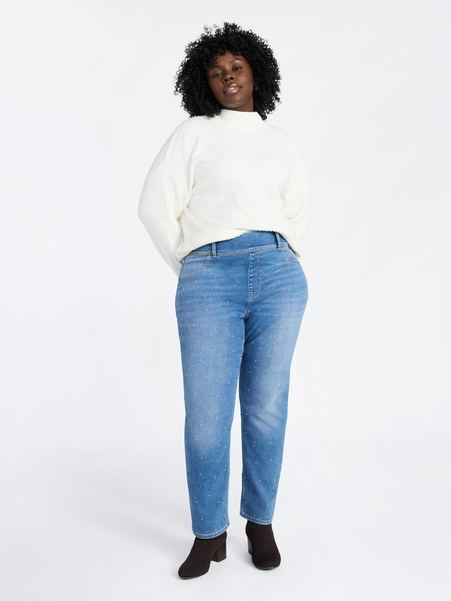 Terra & Sky Women's Plus High Rise Embellished Straight Leg Jegging, 29" Inseam, Sizes 0X-5X