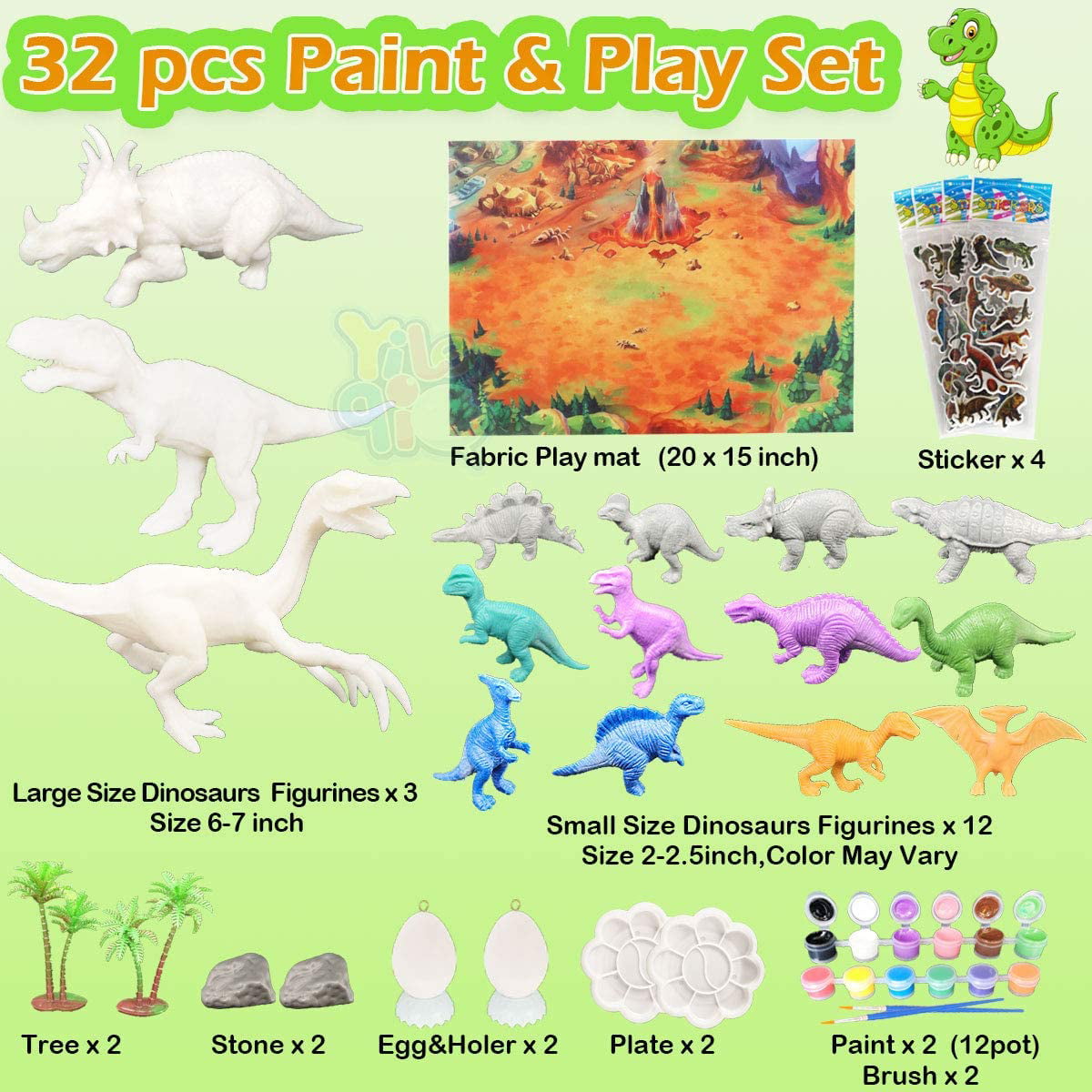 Create Your Own World Paintable 32pcs Kids Dinosaur Painting Kit With Play Mat 