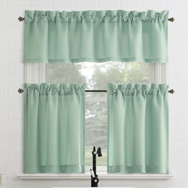 Mainstays Solid 3-Piece Semi-Sheer Rod Pocket Kitchen Curtains, 56"x36", Aqua