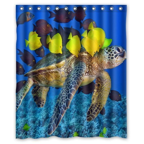 HelloDecor Sea turtle Shower Curtain Polyester Fabric Bathroom