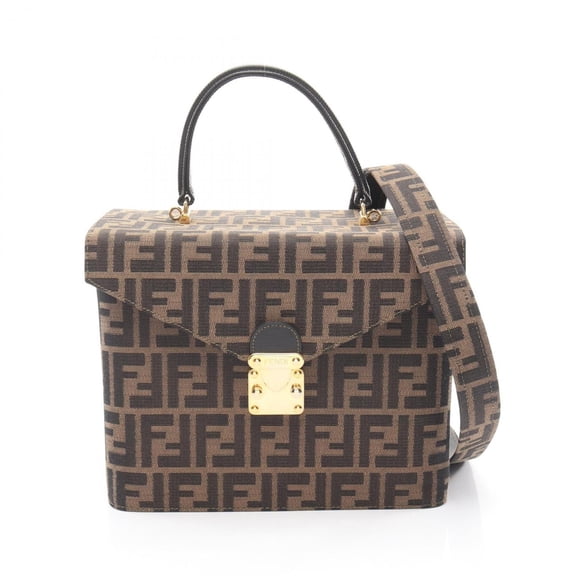Pre-Owned Fendi Zucca handbag, canvas and leather, women's, brown black.