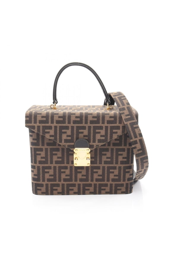 Pre-Owned Fendi Zucca handbag, canvas and leather, women's, brown black.