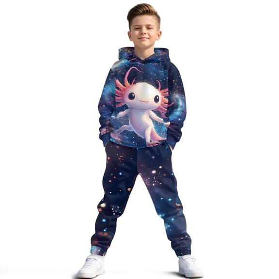 Uorisanigo Big Kids Tracksuit Boys Girls 2 Piece Galaxy Axolotl Sweatsuit Jogging Fall Outfits Long Sleeve Hoodie Sweatshirt and Cargo Jogger Pants Clothing Sets