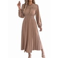thumbnail image 4 of Womens Elegant Ruffled Long Sleeve Shirred Waist Pleated Maxi Dress for Women Flowy Bohemian Gown Khaki M, 4 of 9