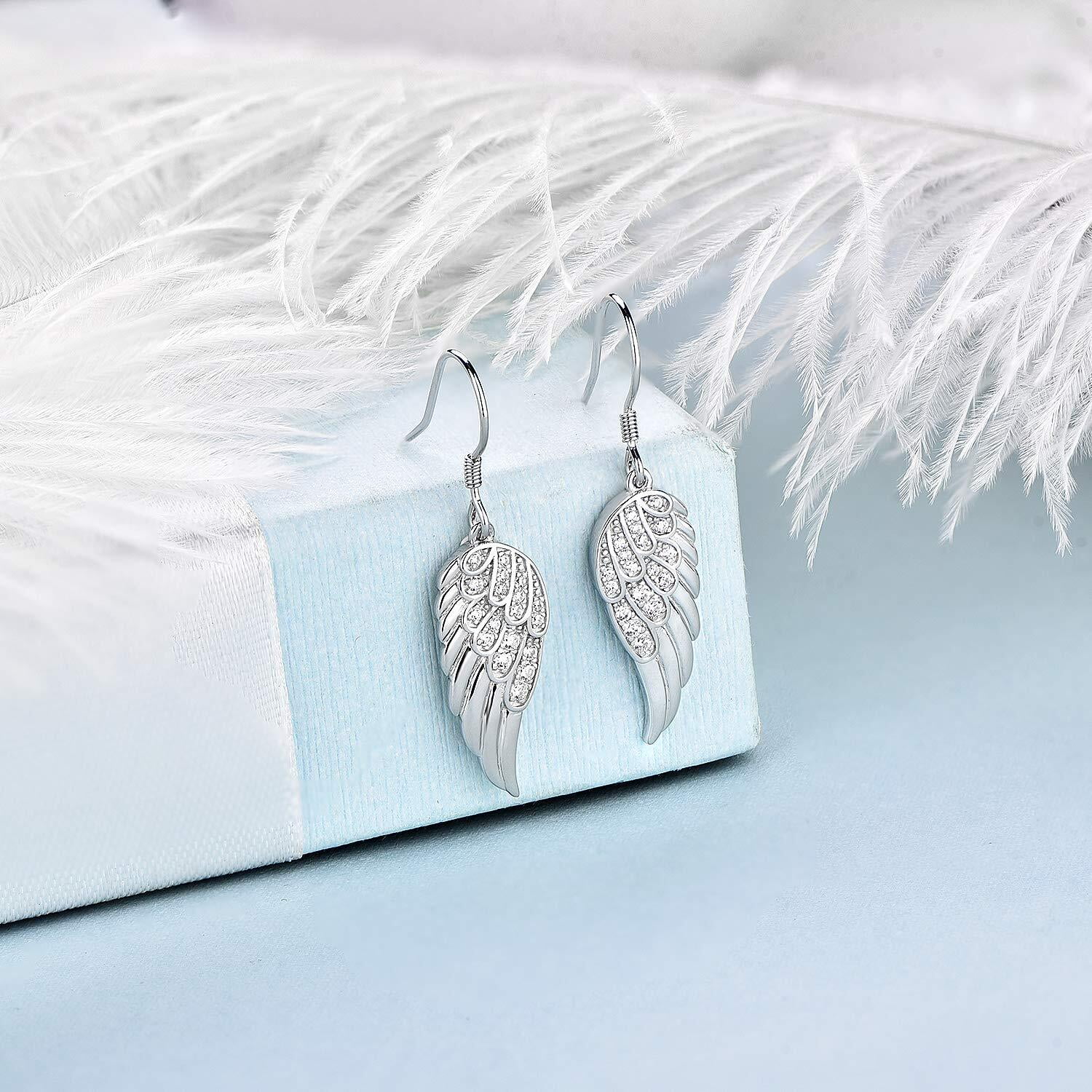 Starchenie White Angel Wings Dangle Earrings for Women 925 Sterling Silver Cubic Zirconia Threader Earrings