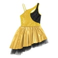thumbnail image 5 of CHICTRY Kids Girls Shiny Sequin Ballet Jazz Dance Dress Asymmetrical Metallic Tulle Skirt Leotard Dress Gold 6, 5 of 7